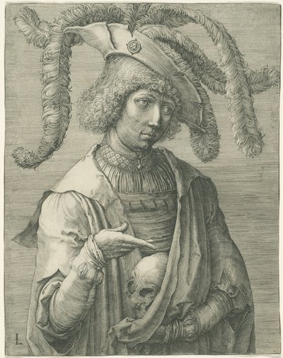 Jonge man met schedel door Lucas van Leyden