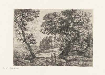 Landschap met een man en vrouw in gesprek door Lucas van Uden