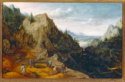 Landschap met ijzerwerk ... (schilderij op hout) door Lucas van Valckenborch