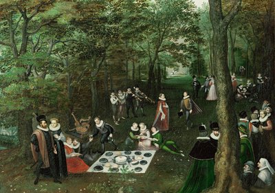 Lente. De picknick ... (olieverf op doek) door Lucas van Valckenborch