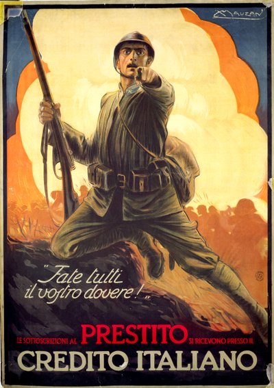 Italiaanse WWI propagandaposter voor oorlogsobligaties door Luciano Achille Mauzan