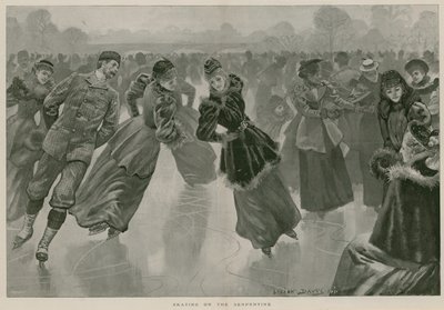 Schaatsen op de Serpentine, Hyde Park, Londen (gravure) door Lucien Davis