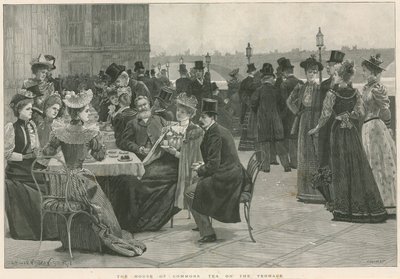 The House of Commons thee op het terras (gravure) door Lucien Davis