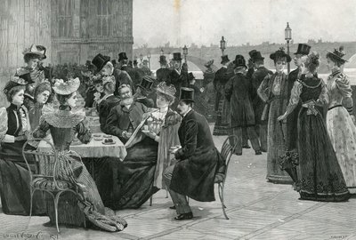 Het Lagerhuis: Thee op het terras (litho) door Lucien Davis