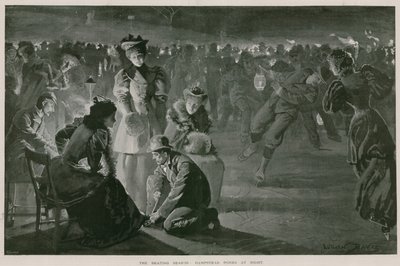Het schaatsseizoen: Hampstead Ponds bij nacht (litho) door Lucien Davis