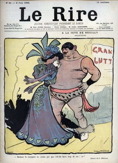 Op het feest van Neuilly: zorg - een vrouw elegant gekleed praat met een tekenworstelaar door Lucien Marie Francois Metivet (1863-1930) - het lachen van 8 juni door Lucien Metivet