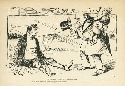 Illustratie in Le Rire, 30/03/12 - De Limoux-Palais-Bourbon race - Verkiezingen, Luchtvaart - Vedrines Jules (1881-1919) (gravure) door Lucien Metivet
