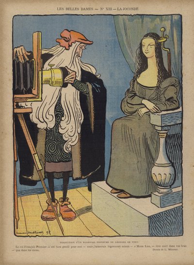 Fotograferen van La Joconde, Illustratie voor Le Rire door Lucien Metivet