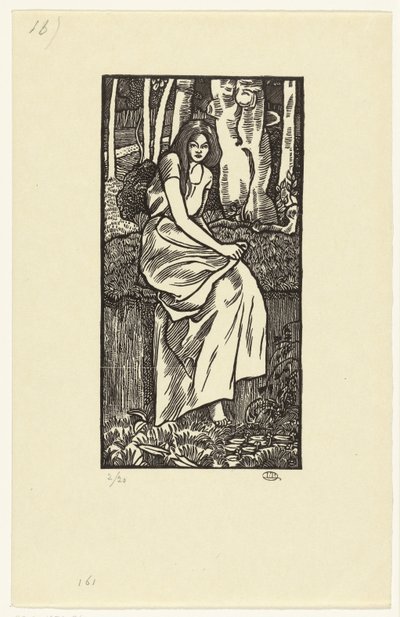Vrouw in een bos door Lucien Pissarro