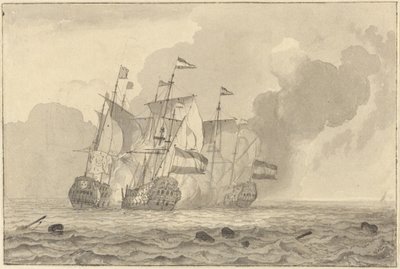 Een strijd op zee door Ludolf Backhuyzen