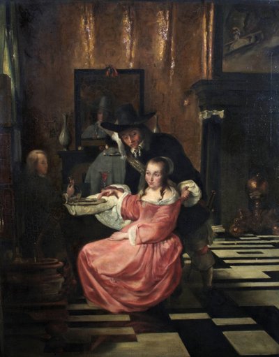 Nederlands interieur met figuren door Ludolf de Jongh