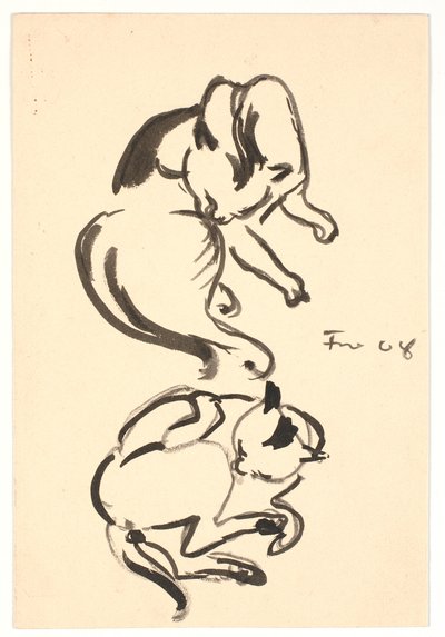 Twee studies van een kat die zich wast door Ludvig Find