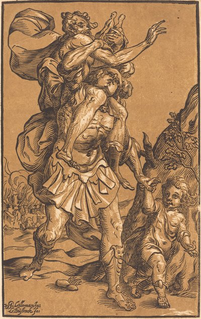 Aeneas Redt Zijn Vader uit Troje door Ludwig Büsinck after Georges Lallemand