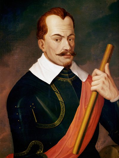 Albrecht Wallenstein, hertog van Friedland, keizerlijk veldmaarschalk tijdens de Dertigjarige Oorlog, vermoord door zijn eigen officieren 1634 in Eger ... (schilderij op doek) door Ludwig Ferdinand Schnorr von Carolsfeld