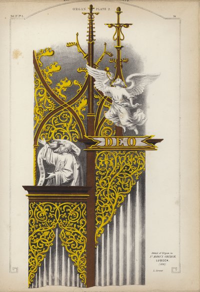 Detail van het orgel in de kerk van St. Mary, Lübeck, Duitsland door Ludwig Gruner