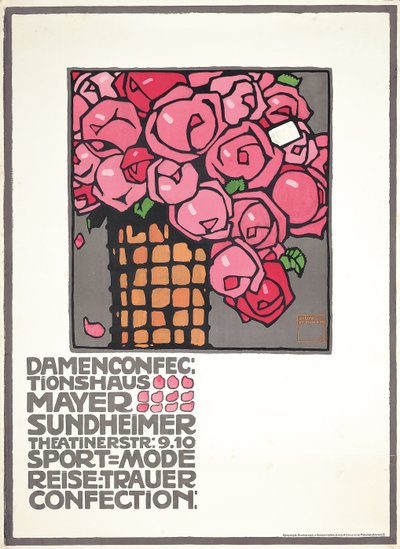 Poster voor de dameswinkel Mayer Sundheimer door Ludwig Hohlwein