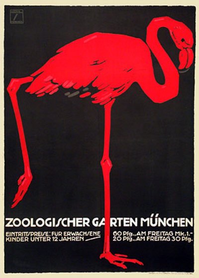 Zoo Poster met een rode flamingo door Ludwig Hohlwein
