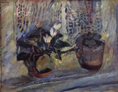 Stilleven met bloempotten in het raam door Ludvik Peter Karsten