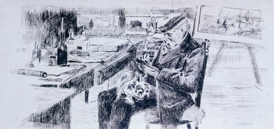 Portret van schilder Giovanni Fattori door Luigi Levi