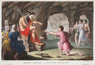 Orpheus in de Hel of Orfeo Chiede a Plutone Euridice, Boek X, illustratie uit Ovidius