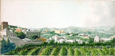 Uitzicht over de stad Genua met de klokkentoren van Santo Stefano door Luigi Garibbo
