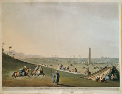 Egypte, Nomaden en de obelisk bij Materieh (Oud Heliopolis, of de Stad van de Zon) door Luigi Mayer, gravure door Luigi Mayer