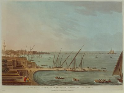 Uitzicht op Alexandrië met vuurtoren, uit Zichten van Egypte door Luigi Mayer door Luigi Mayer
