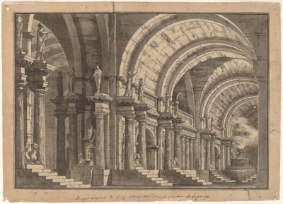Een Monumentale Gewelfde Hal met een Rokend Altaar door Luigi Tasca