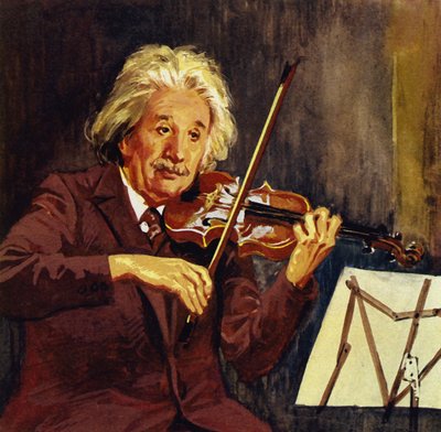 Albert Einstein speelt viool (kleurenlitho) door Luis Arcas Brauner