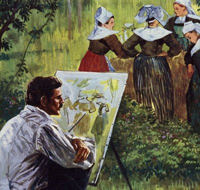 Cezanne inspireerde hem om kleurrijke Bretonse landschappen te schilderen (kleurenlitho) door Luis Arcas Brauner