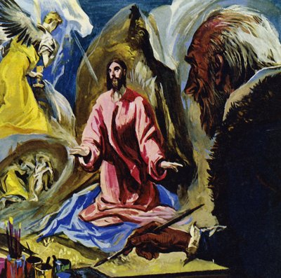 El Greco bleef religieuze onderwerpen schilderen tot zijn dood op 73-jarige leeftijd (kleurenlitho) door Luis Arcas Brauner