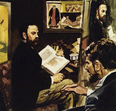 Emile Zola voorspelde dat Manets werk in het Louvre zou hangen (kleurenlitho) door Luis Arcas Brauner