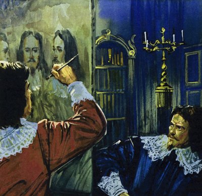 Koning Karel I nodigde Van Dyck uit in Engeland om zijn portret te schilderen (kleurenlitho) door Luis Arcas Brauner