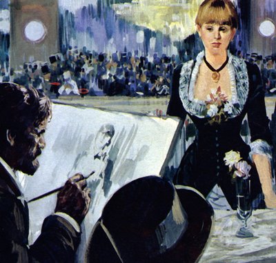 Manet schildert het meisje achter de bar in de Folies-Bergere (kleurenlitho) door Luis Arcas Brauner
