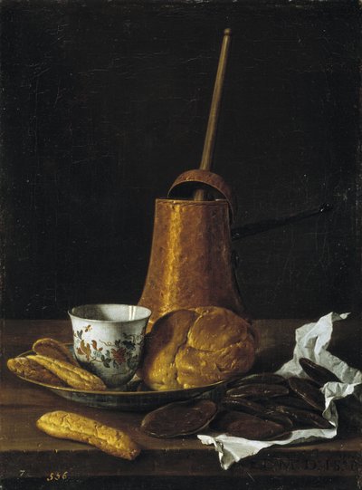 Stilleven met chocolade en gebak, 1770 door Luis Egidio Melendez