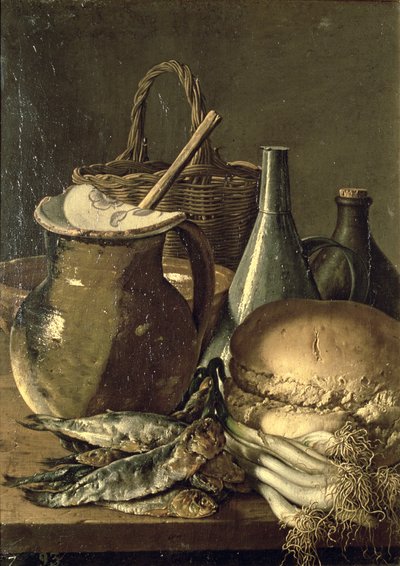 Stilleven met Vis, Prei en Brood door Luis Menendez or Melendez