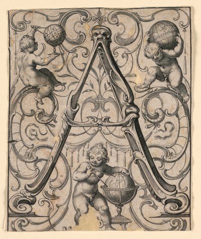 Paneel met de letter "A" uit het "Newes ABC Büechlein" door Lukas Kilian