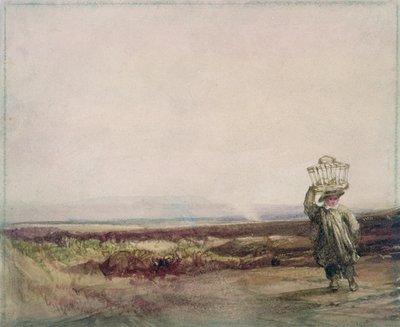 Een Jongen die een Mand op zijn Hoofd draagt, in een Heidelandschap door Luke Clennell