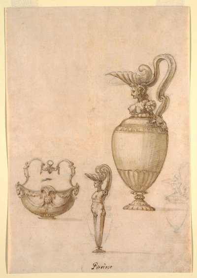 Ontwerpen voor Twee Kannen en een Kom met Schommelhandvat door Luzio Romano