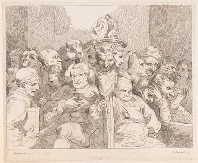Literaire personages verzameld rond het medaillon van Shakespeare door Lydia Bates