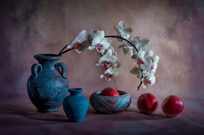 Elegant stilleven met orchideeën door Lydia Jacobs