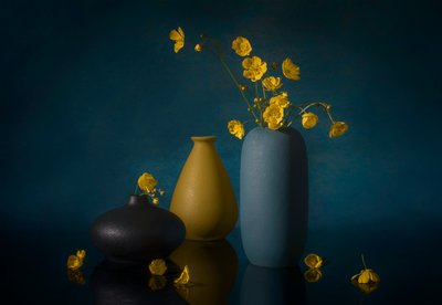 Stilleven met gele bloemen door Lydia Jacobs