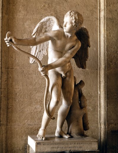 Eros (Cupido) met de boog replica van de Eros van Thespies door Lysippe. Capitol Museum, Rome. door Lysippos (attributed to)