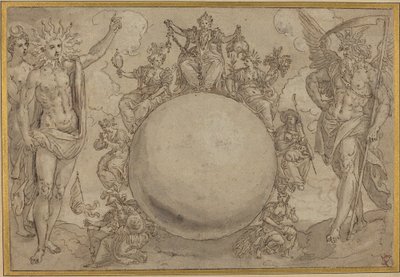 Apollo, Diana en Tijd met de cyclische wisselvalligheden van het menselijk leven door Maarten de Vos