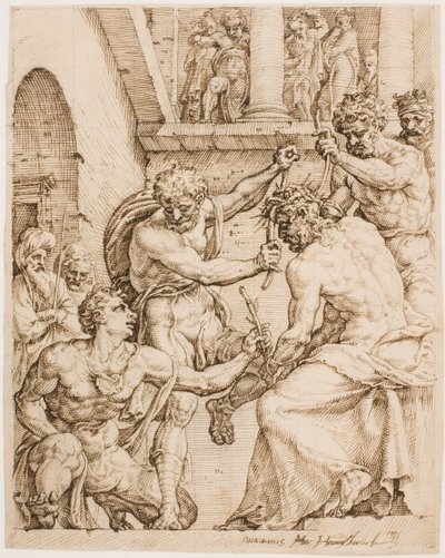 Christus wordt gekroond met doornen door Maarten van Heemskerck