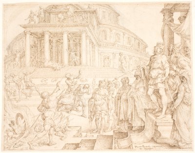 Josias beveelt de paarden te verwijderen en de zonnewagens te verbranden door Maarten van Heemskerck