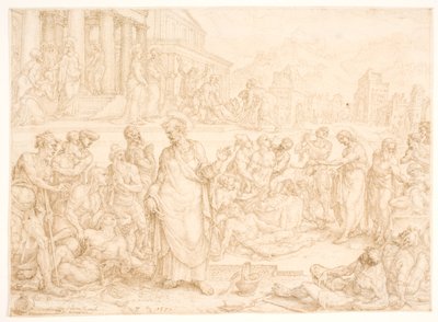 Petrus en de andere apostelen genezen de zieken door Maarten van Heemskerck