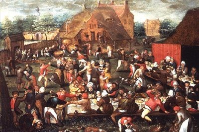 Een boerenbruiloftsfeest of feestdag door Maerten van Cleve