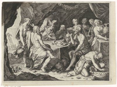 Scène uit de Metamorfosen van Ovidius: een maaltijd in een grot door Magdalena van de Passe (attributed to)