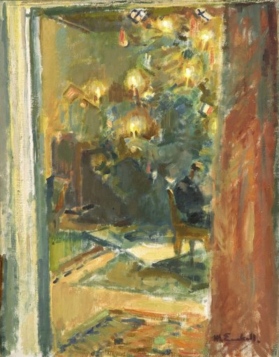 Kerstboom in de Salon van Kilo Manor, Begin 1920s door Magnus Enckell